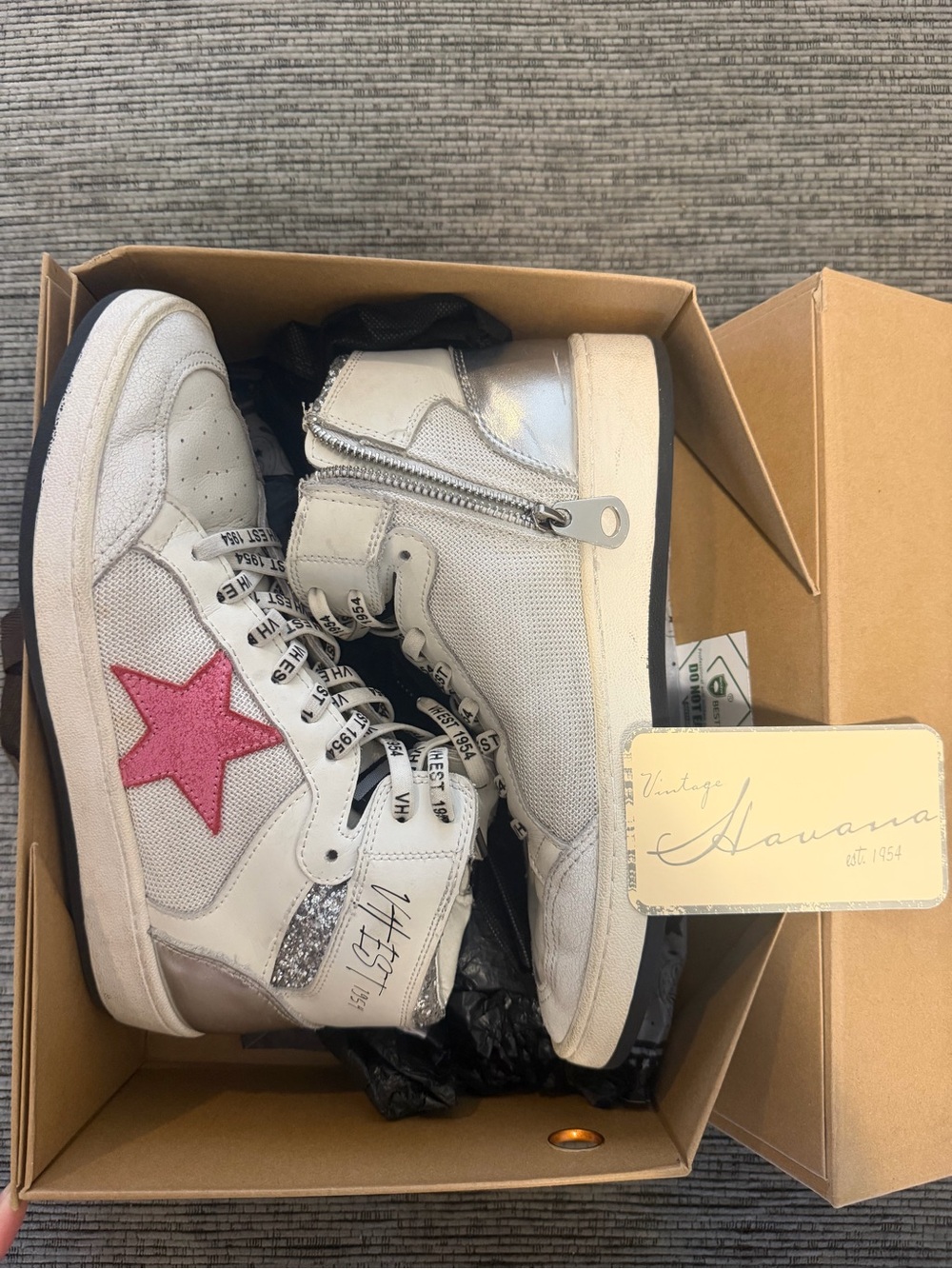 Womens High-Top Sneakers with Pink Star Accent